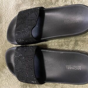 Women's Michael Kors MK Gilmore Slides Black Rhinestone  6M
